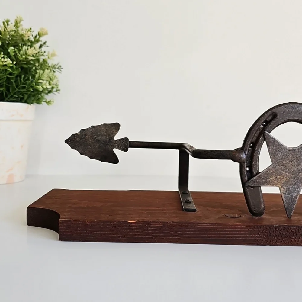 Western Wood & Metal Horseshoe Star Arrow Wall Shelf | Rustic Ranch Decor 18”